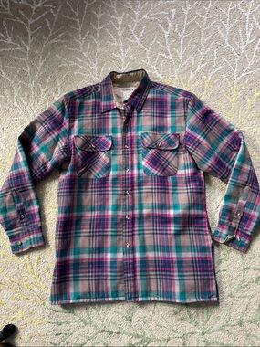 Trails End vintage wool flannel quilted button-down shirt/ jacket medium